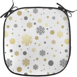 Ambesonne Christmas Chair Seating Cushion Set of 2, Candy Canes and Lollipops Classical Pattern for Holiday Xmas, Anti-Slip Seat Padding for Kitchen & Patio, 16″x16″, Green Red White(Grey Yellow White)