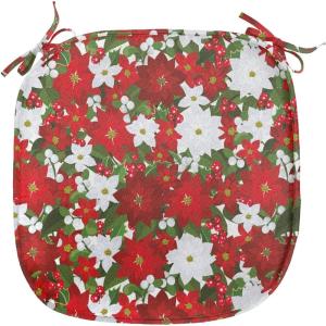Ambesonne Christmas Chair Seating Cushion Set of 2, Candy Canes and Lollipops Classical Pattern for Holiday Xmas, Anti-Slip Seat Padding for Kitchen & Patio, 16″x16″, Green Red White(White Red Green)