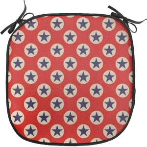 Ambesonne Christmas Chair Seating Cushion Set of 2, Candy Canes and Lollipops Classical Pattern for Holiday Xmas, Anti-Slip Seat Padding for Kitchen & Patio, 16″x16″, Green Red White(Scarlet Navy Blue Cream)