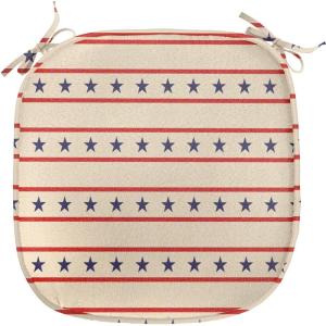 Ambesonne Christmas Chair Seating Cushion Set of 2, Candy Canes and Lollipops Classical Pattern for Holiday Xmas, Anti-Slip Seat Padding for Kitchen & Patio, 16″x16″, Green Red White(Navy Blue Cream Red)