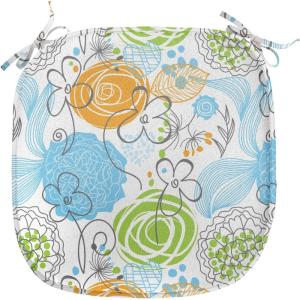 Ambesonne Christmas Chair Seating Cushion Set of 2, Gingerbread Man House Cones Xmas Cookie Celebration Theme, Anti-Slip Seat Padding for Kitchen & Patio, 16″x16″, Pale Brown and White(Lime Green Sky Blue)