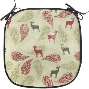 Ambesonne Christmas Chair Seating Cushion Set of 2, Gingerbread Man House Cones Xmas Cookie Celebration Theme, Anti-Slip Seat Padding for Kitchen & Patio, 16″x16″, Pale Brown and White(Olive Green Pale Green)