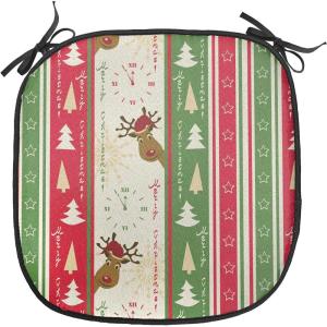Ambesonne Christmas Chair Seating Cushion Set of 2, Gingerbread Man House Cones Xmas Cookie Celebration Theme, Anti-Slip Seat Padding for Kitchen & Patio, 16″x16″, Pale Brown and White(Green Dark Coral White)