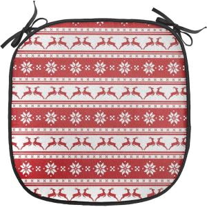 Ambesonne Christmas Chair Seating Cushion Set of 2, Gingerbread Man House Cones Xmas Cookie Celebration Theme, Anti-Slip Seat Padding for Kitchen & Patio, 16″x16″, Pale Brown and White(Ruby White)