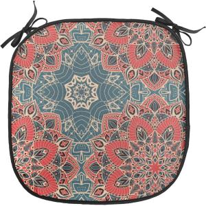 Ambesonne Christmas Chair Seating Cushion Set of 6, Pine Fir Cones Balls and Coniferous Tree Leaves Holly Berry Old Fashioned, Anti-Slip Seat Padding for Kitchen & Patio, 16″x16″, Red Green Grey(Dark Coral Slate Blue)