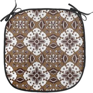 Ambesonne Christmas Chair Seating Cushion Set of 6, Pine Fir Cones Balls and Coniferous Tree Leaves Holly Berry Old Fashioned, Anti-Slip Seat Padding for Kitchen & Patio, 16″x16″, Red Green Grey(Dark Brown White Brown)