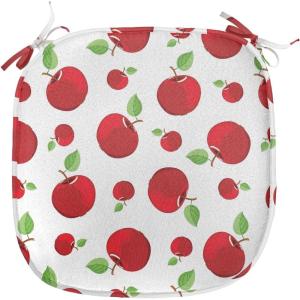 Ambesonne Christmas Chair Seating Cushion Set of 6, Pine Fir Cones Balls and Coniferous Tree Leaves Holly Berry Old Fashioned, Anti-Slip Seat Padding for Kitchen & Patio, 16″x16″, Red Green Grey(White Green and Dark Pink)