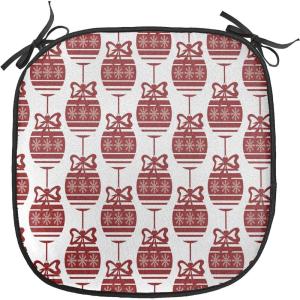 Ambesonne Christmas Chair Seating Cushion Set of 6, Pine Fir Cones Balls and Coniferous Tree Leaves Holly Berry Old Fashioned, Anti-Slip Seat Padding for Kitchen & Patio, 16″x16″, Red Green Grey(Ruby White)