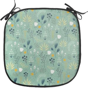 Ambesonne Christmas Chair Seating Cushion Set of 6, Pine Fir Cones Balls and Coniferous Tree Leaves Holly Berry Old Fashioned, Anti-Slip Seat Padding for Kitchen & Patio, 16″x16″, Red Green Grey(Turquoise Teal Marigold)