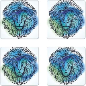 Ambesonne Christmas Coaster Set of 4, Retro Style Inspired Noel Slogan with Hanging Baubles on Doodle Grid Frame Print, Square Hardboard Gloss Coasters, Standard Size, Teal Beige(Pale Blue Turquoise)