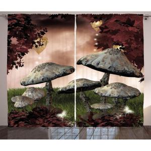 Ambesonne Christmas Curtains, Classical Christmas Ornaments and Baubles Coniferous Pine Tree Twig Tinsel Print, Living Room Bedroom Window Drapes 2 Panel Set, 108″ X 90″, Vermilion Green(Maroon Grey)