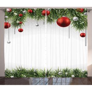 Ambesonne Christmas Curtains, Classical Christmas Ornaments and Baubles Coniferous Pine Tree Twig Tinsel Print, Living Room Bedroom Window Drapes 2 Panel Set, 108″ X 90″, Vermilion Green(Vermilion Green)