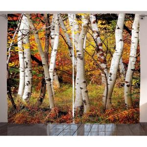 Ambesonne Christmas Curtains, Classical Christmas Ornaments and Baubles Coniferous Pine Tree Twig Tinsel Print, Living Room Bedroom Window Drapes 2 Panel Set, 108″ X 90″, Vermilion Green(Dark Orange)
