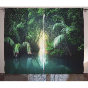 Ambesonne Christmas Curtains, Classical Christmas Ornaments and Baubles Coniferous Pine Tree Twig Tinsel Print, Living Room Bedroom Window Drapes 2 Panel Set, 108″ X 90″, Vermilion Green(Green Teal)