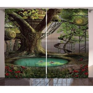 Ambesonne Christmas Curtains, Classical Christmas Ornaments and Baubles Coniferous Pine Tree Twig Tinsel Print, Living Room Bedroom Window Drapes 2 Panel Set, 108″ X 90″, Vermilion Green(Green Brown Jade Green)