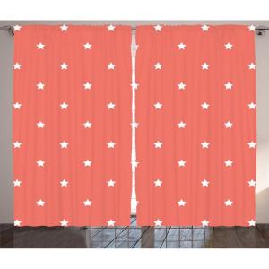 Ambesonne Christmas Curtains, Classical Christmas Ornaments and Baubles Coniferous Pine Tree Twig Tinsel Print, Living Room Bedroom Window Drapes 2 Panel Set, 108″ X 90″, Vermilion Green(Coral White)
