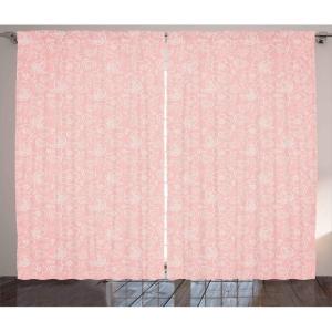 Ambesonne Christmas Curtains, Classical Christmas Ornaments and Baubles Coniferous Pine Tree Twig Tinsel Print, Living Room Bedroom Window Drapes 2 Panel Set, 108″ X 90″, Vermilion Green(White and Coral)
