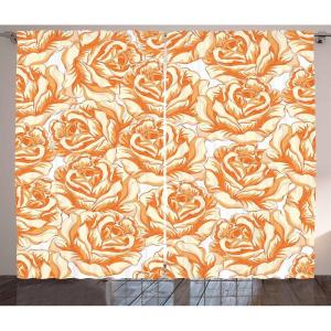 Ambesonne Christmas Curtains, Classical Christmas Ornaments and Baubles Coniferous Pine Tree Twig Tinsel Print, Living Room Bedroom Window Drapes 2 Panel Set, 108″ X 90″, Vermilion Green(Burnt Orange Pale Orange)