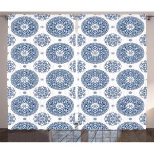 Ambesonne Christmas Curtains, Classical Christmas Ornaments and Baubles Coniferous Pine Tree Twig Tinsel Print, Living Room Bedroom Window Drapes 2 Panel Set, 108″ X 90″, Vermilion Green(Blue White)