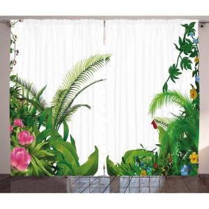 Ambesonne Christmas Curtains, Classical Christmas Ornaments and Baubles Coniferous Pine Tree Twig Tinsel Print, Living Room Bedroom Window Drapes 2 Panel Set, 108″ X 90″, Vermilion Green(Green and White)