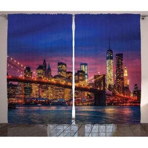 Ambesonne Christmas Curtains, Classical Christmas Ornaments and Baubles Coniferous Pine Tree Twig Tinsel Print, Living Room Bedroom Window Drapes 2 Panel Set, 108″ X 90″, Vermilion Green(Pink Blue)