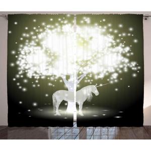 Ambesonne Christmas Curtains, Classical Christmas Ornaments and Baubles Coniferous Pine Tree Twig Tinsel Print, Living Room Bedroom Window Drapes 2 Panel Set, 108″ X 90″, Vermilion Green(Golden Green)
