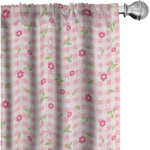 Ambesonne Christmas Curtains, Tree Branches Spruce Leaves Balls Bells Cones Poinsettia Flowers Mistletoe Berry, Window Treatments 2 Panel Set for Living Room Bedroom, Pair of – 28″ x 63″, Ruby Green(Ecru Pink)