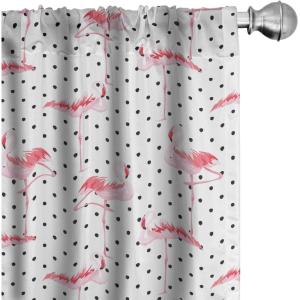 Ambesonne Christmas Curtains, Tree Branches Spruce Leaves Balls Bells Cones Poinsettia Flowers Mistletoe Berry, Window Treatments 2 Panel Set for Living Room Bedroom, Pair of – 28″ x 63″, Ruby Green(White Pink)