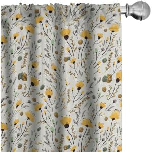 Ambesonne Christmas Curtains, Tree Branches Spruce Leaves Balls Bells Cones Poinsettia Flowers Mistletoe Berry, Window Treatments 2 Panel Set for Living Room Bedroom, Pair of – 28″ x 63″, Ruby Green(Yellow Sea Green Black)