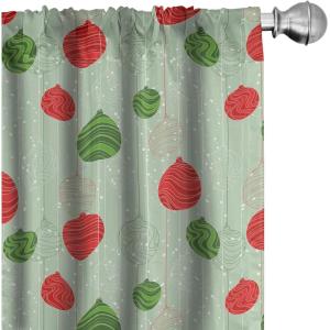 Ambesonne Christmas Curtains, Tree Branches Spruce Leaves Balls Bells Cones Poinsettia Flowers Mistletoe Berry, Window Treatments 2 Panel Set for Living Room Bedroom, Pair of – 28″ x 63″, Ruby Green(Green and Red)