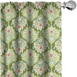 Ambesonne Christmas Curtains, Tree Branches Spruce Leaves Balls Bells Cones Poinsettia Flowers Mistletoe Berry, Window Treatments 2 Panel Set for Living Room Bedroom, Pair of – 28″ x 63″, Ruby Green(Green Mint)