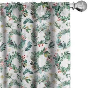 Ambesonne Christmas Curtains, Tree Branches Spruce Leaves Balls Bells Cones Poinsettia Flowers Mistletoe Berry, Window Treatments 2 Panel Set for Living Room Bedroom, Pair of – 28″ x 63″, Ruby Green(Laurel Green and Vermilion)