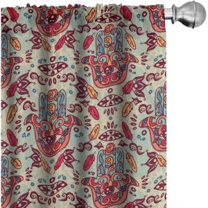 Ambesonne Christmas Curtains, Tree Branches Spruce Leaves Balls Bells Cones Poinsettia Flowers Mistletoe Berry, Window Treatments 2 Panel Set for Living Room Bedroom, Pair of – 28″ x 63″, Ruby Green(Red Blue)