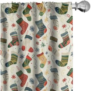 Ambesonne Christmas Curtains, Tree Branches Spruce Leaves Balls Bells Cones Poinsettia Flowers Mistletoe Berry, Window Treatments 2 Panel Set for Living Room Bedroom, Pair of – 28″ x 63″, Ruby Green(Dark Coral Teal Blue Grey)