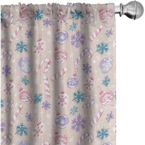 Ambesonne Christmas Curtains, Tree Branches Spruce Leaves Balls Bells Cones Poinsettia Flowers Mistletoe Berry, Window Treatments 2 Panel Set for Living Room Bedroom, Pair of – 28″ x 63″, Ruby Green(Lavender Teal Beige)