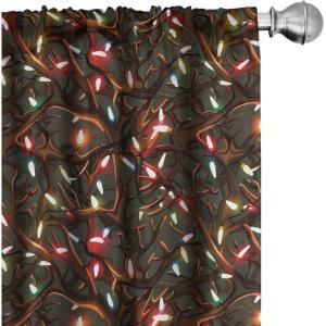 Ambesonne Christmas Curtains, Tree Branches Spruce Leaves Balls Bells Cones Poinsettia Flowers Mistletoe Berry, Window Treatments 2 Panel Set for Living Room Bedroom, Pair of – 28″ x 63″, Ruby Green(Green Yellow and Orange)