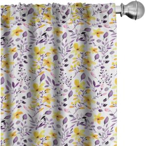 Ambesonne Christmas Curtains, Tree Branches Spruce Leaves Balls Bells Cones Poinsettia Flowers Mistletoe Berry, Window Treatments 2 Panel Set for Living Room Bedroom, Pair of – 28″ x 63″, Ruby Green(Purple Yellow)