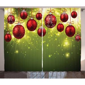 Ambesonne Christmas Curtains, Vibrant Colored New Year Design Psychedelic Digital Effects and Baubles Print, Living Room Bedroom Window Drapes 2 Panel Set, 108″ X 84″, Green Red