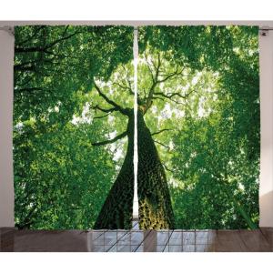 Ambesonne Christmas Curtains, Wooden Rustic Log Cottage Scenery in The Winter Season Warm Moonlight, Living Room Bedroom Window Drapes 2 Panel Set, 108 X 84, White Navy(Pale Green)
