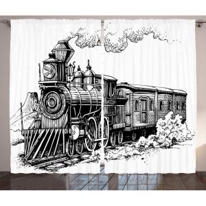 Ambesonne Christmas Curtains, Wooden Rustic Log Cottage Scenery in The Winter Season Warm Moonlight, Living Room Bedroom Window Drapes 2 Panel Set, 108 X 84, White Navy(Black Off White)