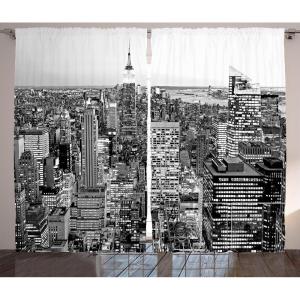 Ambesonne Christmas Curtains, Wooden Rustic Log Cottage Scenery in The Winter Season Warm Moonlight, Living Room Bedroom Window Drapes 2 Panel Set, 108 X 84, White Navy(Grey Charcoal)