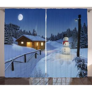 Ambesonne Christmas Curtains, Wooden Rustic Log Cottage Scenery in The Winter Season Warm Moonlight, Living Room Bedroom Window Drapes 2 Panel Set, 108 X 84, White Navy(White Navy)