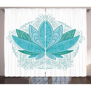 Ambesonne Christmas Curtains, Wooden Rustic Log Cottage Scenery in The Winter Season Warm Moonlight, Living Room Bedroom Window Drapes 2 Panel Set, 108 X 84, White Navy(Sky Blue)