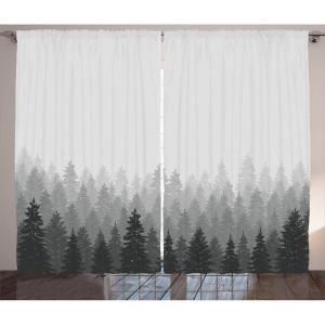 Ambesonne Christmas Curtains, Wooden Rustic Log Cottage Scenery in The Winter Season Warm Moonlight, Living Room Bedroom Window Drapes 2 Panel Set, 108 X 84, White Navy(Green Charcoal)