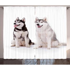 Ambesonne Christmas Curtains, Wooden Rustic Log Cottage Scenery in The Winter Season Warm Moonlight, Living Room Bedroom Window Drapes 2 Panel Set, 108 X 84, White Navy(Black Cream White)