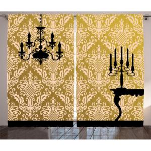 Ambesonne Christmas Curtains, Wooden Rustic Log Cottage Scenery in The Winter Season Warm Moonlight, Living Room Bedroom Window Drapes 2 Panel Set, 108 X 84, White Navy(Yellow and Black)