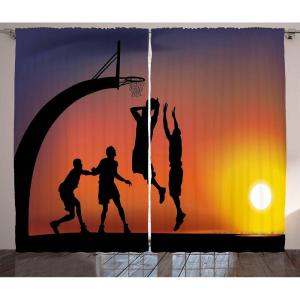 Ambesonne Christmas Curtains, Wooden Rustic Log Cottage Scenery in The Winter Season Warm Moonlight, Living Room Bedroom Window Drapes 2 Panel Set, 108 X 84, White Navy(Dark Coral)
