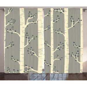 Ambesonne Christmas Curtains, Wooden Rustic Log Cottage Scenery in The Winter Season Warm Moonlight, Living Room Bedroom Window Drapes 2 Panel Set, 108 X 84, White Navy(Warm Taupe)
