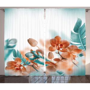 Ambesonne Christmas Curtains, Wooden Rustic Log Cottage Scenery in The Winter Season Warm Moonlight, Living Room Bedroom Window Drapes 2 Panel Set, 108 X 84, White Navy(Orange and Teal)