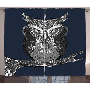 Ambesonne Christmas Curtains, Wooden Rustic Log Cottage Scenery in The Winter Season Warm Moonlight, Living Room Bedroom Window Drapes 2 Panel Set, 108 X 84, White Navy(Charcoal Grey)